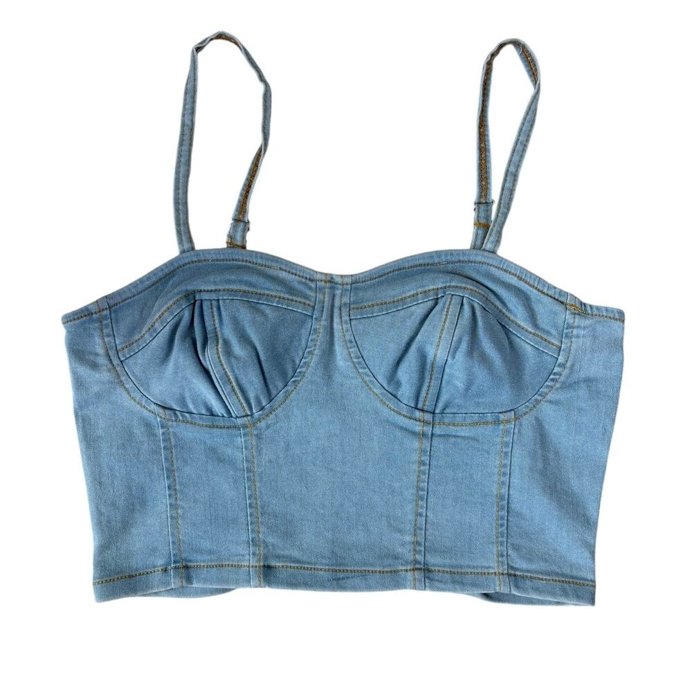 Thrill Jeans Blue Denim Corset Crop Top Bustier Small S Y2K Sleeveless New
